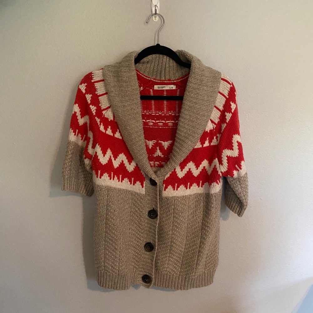 Sweater with Beige and Burnt Orange Knitting
